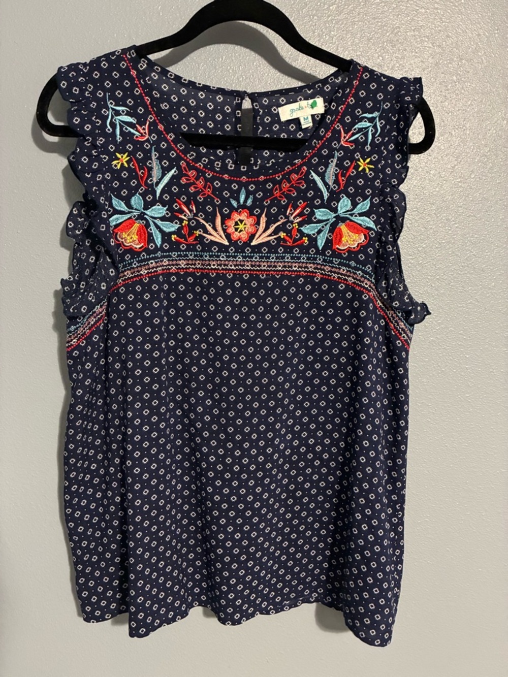 Grace & Lace Navy Embroidered Ruffle Sleeve Camisole
